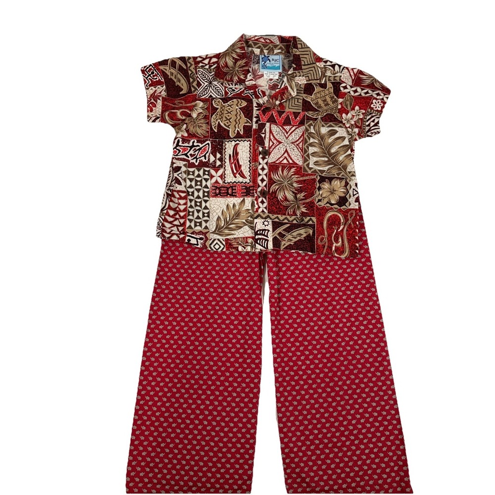 RJC Made In Hawaiian Red White Tribal Pattern Shirt Set‎ Size 2T K33
